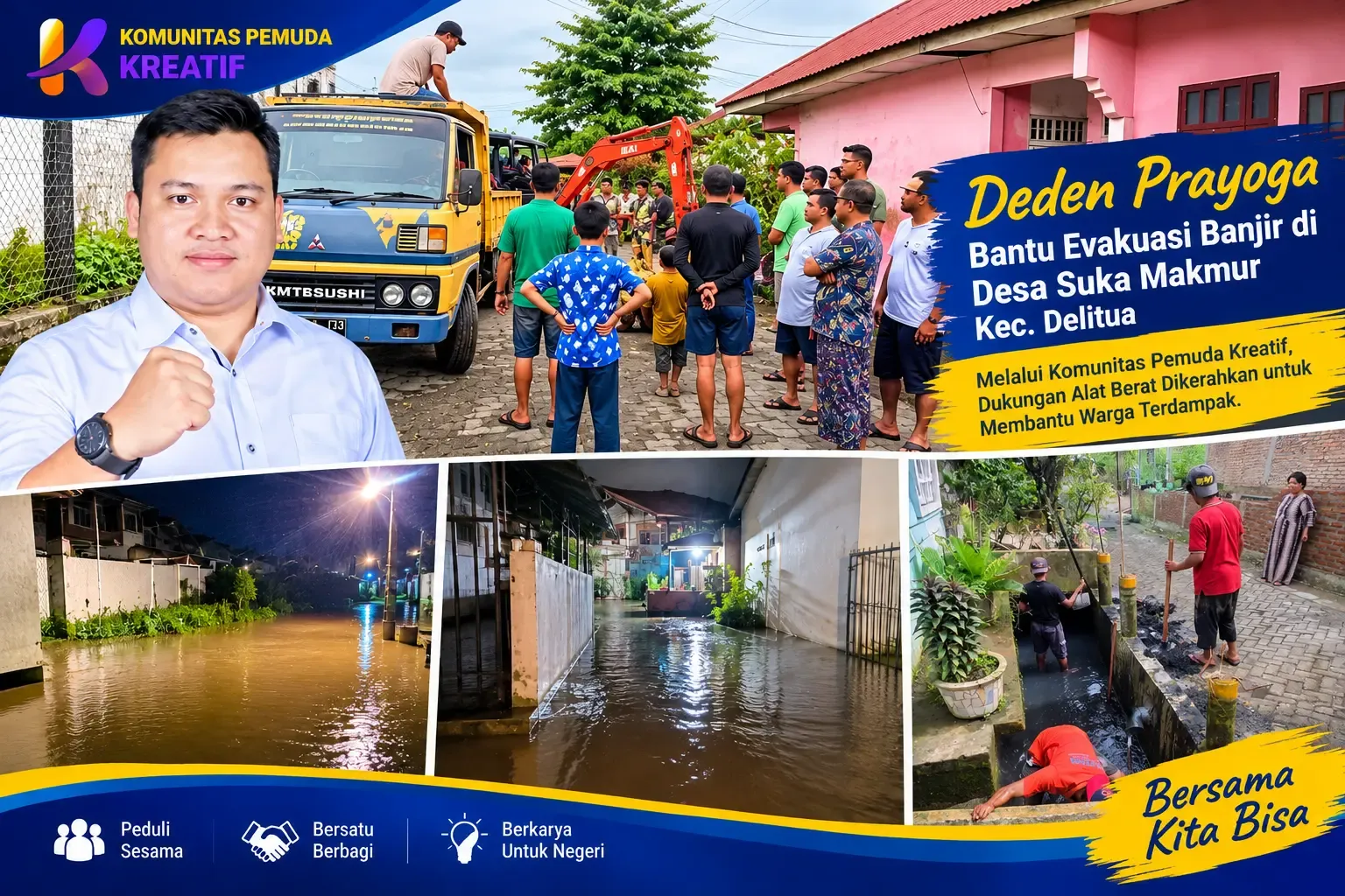 Deden Prayoga Bantu Penanganan Banjir di Desa Suka Makmur Delitua